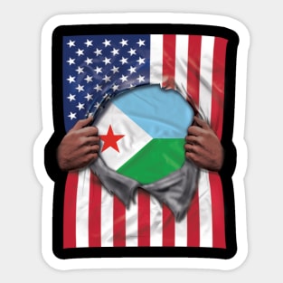 Djibouti Flag American Flag Ripped - Gift for Djiboutian From Djibouti Sticker